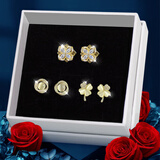 桑玛一周星期四叶草耳钉女士耳环时尚耳饰品生日礼物送女朋友 三对银针耳钉礼盒