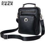 阿诺妮斯男士斜挎包真皮单肩包商务通勤两用包手提男包屏蔽各种闪付卡 黑色