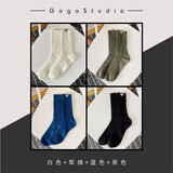 宝盖丁4双袜子男秋冬日系复古粗线中筒纯色篮球袜潮运动袜大码男袜棉袜 白色+军绿+蓝色+黑色 4双 均码