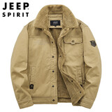 JEEP SPIRIT休闲工装夹克男加绒加厚棉外套男宽松大码秋冬新抓绒防风保暖纯色 卡其色 M