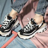 斯凯奇（Skechers）女鞋熊猫鞋2026秋季新款运动鞋网面透气休闲鞋厚底增高女款老爹鞋 黑金撞色-BKGD/四季款 带图买家秀返10 36.5 (235mm)