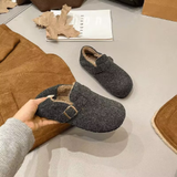 回力四季加绒勃肯鞋女2025年冬季新款一脚蹬懒人鞋保暖豆豆鞋毛呢勃肯棉鞋 灰色【升级款】 37 【标准尺码】