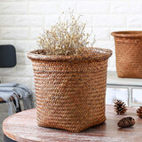 ken's圆形花盆套 垃圾篓收纳桶 手工编织储物筐 田园收纳篮 咖啡色 中号