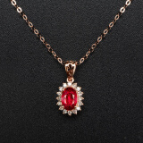 她世代母亲节礼物天然红宝石吊坠18K金镶钻鸽血红彩宝项链配金链 0.6克拉 (765769)