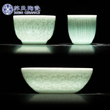 苏氏陶瓷影青浮雕功夫茶杯三件套芭蕉杯牡丹杯菊瓣杯泡茶陶瓷主人杯J0977