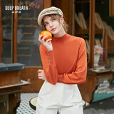 深呼吸女装烟管领金属扣泡泡袖可机洗100%纯羊毛针织衫女A301328 赤茶橘 M (3)