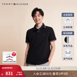 TOMMY HILFIGER【透气舒适】男装珠地网眼商务休闲小绣标短袖T恤POLO衫 曜岩黑色BEG- 合身款 XS(推荐：100-120斤)