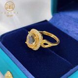 金痴小方糖黄金戒指 999足金镶嵌黄色水晶宝石小众轻奢开口指环送女友 附送证书