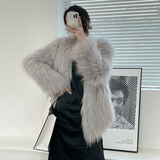 傲列2025秋冬轻奢品质貉子毛双面编织皮草女中长减龄狐狸毛毛外套大衣 浅灰色 均码