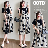 苒琦妈咪孕妇夏装连衣裙2026新款夏季洋气波点假两件雪纺夏天中长款裙子 图片色 XL