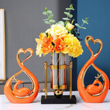 格熙伦欧式摆件地台轻奢电视柜高档酒柜装饰品陶瓷客厅90后现代简约陶瓷人物家居工艺品网红女装直播间道具 橙爱心鹿摆件+烛台花瓶小号+花束.