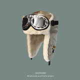 云见森知 雷锋帽子男女冬天韩版百搭可爱灯芯绒护耳保暖帽户外东北防寒 卡其色（含护目镜）