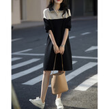 德玛纳【玩转懒人穿搭】春秋法奢三粒扣空气小黑裙舒适A字藏肉连衣裙女