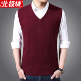 北极绒 毛衣马甲男针织毛线背心毛马夹羊毛衫坎肩男士新款春秋薄款V领初秋纯色麻花休闲无袖打底上衣 红色 115/175