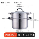 YUMMY WIND德国316不锈钢锅汤锅加厚家用煲汤小煮锅蒸锅炖锅电磁炉燃气两用 防烫款特厚316带蒸格 24cm 6L