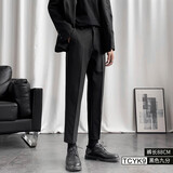 艾梵斯贝春秋冬季垂感西裤韩版潮流修身小脚休闲长裤子男士直筒西装裤纯色 YK9黑色9分裤 31