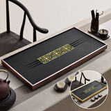 金团(jintuan)乌金石茶盘大号整块天然石头茶海黑金石制茶台套装家用简约茶具托盘紫铜色金属框包边 【园林聚景】60*30-边框两色可选，默认紫铜色框