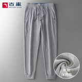 古星（GUXING）春夏运动裤男吸汗透气直筒宽松运动男裤棉质超柔舒适松紧腰长裤男 10429麻灰【春秋款保圈布】 L /175