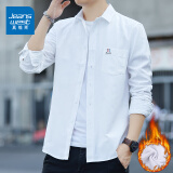 真维斯（Jeanswest）长袖衬衫男春夏季时尚百搭男士休闲免烫修身潮牌白衬上衣外套男装 9628白色R【冬季款】 加绒 XL 【建议120-135斤】