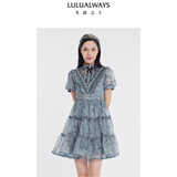 LULUALWAYS我爱露露24夏季新款优雅气质梦幻蓝色轻盈欧根纱连衣裙 蓝色 M