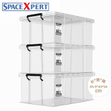 SPACEXPERT衣物收纳箱塑料储物箱60L透明 3个装 直角抗压