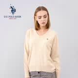 U.S. POLO ASSN.保罗针织衫秋冬季长袖T恤保暖羊毛衫打底衫时尚百搭 雪米色005【V领】 M