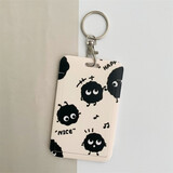 芒仓 黑煤球公交卡保护套学生饭卡校园证件可爱女交通门卡套钥匙链一体 黑煤球卡套+圆扣（硬壳）