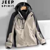 JEEP SPIRIT吉普冲锋衣男春秋夹克冬季外套三合一户外登山服男装 卡其 2XL 