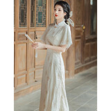 KAHTOP2025春夏新款法式中国风旗袍改良仙女蕾丝连衣裙春秋超仙裙子YGW 气质素雅复古改良旗袍 L