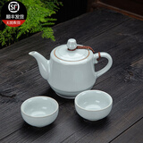 连山阁 汝窑过滤茶壶单壶带内网胆大号容量功夫茶具开片陶瓷红茶泡茶器 月白汝窑过滤茶壶410ml一壶二杯