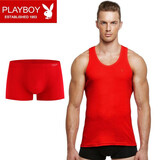 PLAYBOY花花公子本命年红背心男蛇年鸿运喜庆结婚男士内裤大红色内衣袜子 1背心1内裤 L