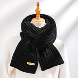 笙格儿百搭韩版针织毛线纯色长款时尚围巾女新款冬季可爱保暖围脖学生 黑色