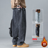 顶峰保罗（Dingfengbaoluo）美式水洗牛仔裤直筒冬季加绒潮牌大码宽松阔腿裤子男DS61黑4XL