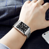 百陀士超薄机械表长方形男表全自动轻奢简约防水手表商务男士机械腕表 钢带-经典黑