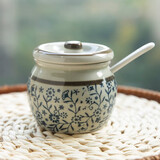 和风四季釉下彩厨房耐高温调料器皿日式陶瓷调味罐调味瓶盐罐子油辣子罐 迷你青花调味罐（150ml）配勺