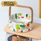 贝玉七彩云花手提碗陶瓷水果碗沙拉碗创意泡面碗ins高颜值餐具景德镇 1个装6.5英寸七彩云花提柄哑光碗