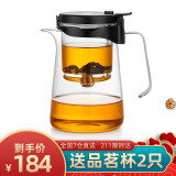 邦田（Bonston）全玻璃内胆飘逸杯泡茶壶 按压式可拆洗全过滤茶水分离泡茶器 办公家用玻璃茶具套装 BP08-750（不锈钢手把750ml)