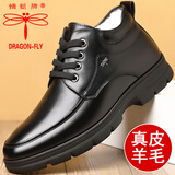 蜻蜓牌真皮羊毛棉鞋男冬季加绒保暖高帮皮鞋防滑软底老人鞋中老年爸爸鞋 黑色 40