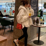 宏资琦羊羔毛外套女秋冬2024新款韩版学生连帽毛绒绒加厚保暖棉服外套女 白色 S （建议88—105斤）