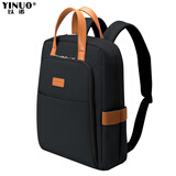 以诺(YINUO)电脑包商务双肩包女14英寸15.4英寸16英寸职业通勤轻便背包男简约防泼水YDEB 黑色 15.6英寸