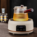 borun HOME锤纹侧把玻璃壶加厚耐高温过滤养生泡茶壶电陶炉煮茶器普洱小青柑烧水煮茶壶茶具套装 锤纹壶500ML+升级版白色茶炉