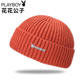 花花公子（PLAYBOY）帽子男秋冬季男女瓜皮 保暖毛线帽潮流地主帽时尚针织帽 锈红【个性款】