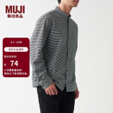 无印良品 MUJI 男式 法兰绒 立领衬衫 长袖休闲百搭衬衫衬衣男士 ACA75C1A 米白色格纹 XS