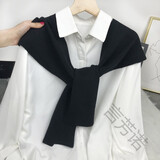 言芳诺韩国秋冬新款搭肩小披肩纯色针织披肩外搭网红打结围巾围脖 黑色 50*105cm