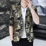 费洛仕夏季七分袖西服男士青年小西装韩版修身非主流中袖潮流薄款发型师 818金色 3XL