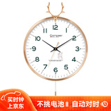 康巴丝（Compas）自动对时智能挂钟摆钟现代客厅卧室石英钟 ZD3245 白色 36cm直径