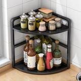 立太转角厨房调料品置物架家用台面多层三角形调味料油盐酱醋收纳架子 【加宽款】二层黑柳木+黑架