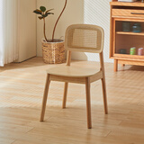 陶源木语藤编椅侘寂风欧式家用餐桌凳子实木餐椅带靠背椅现代简约书桌藤椅 原木色木面【卡曼】