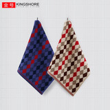 金号纯棉儿童毛巾正方形洗脸方巾 花式线提缎菱形小毛巾抹手巾 蓝棕2条