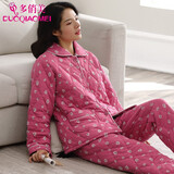 多俏美秋冬季睡衣女纯棉夹棉袄三层保暖加厚加棉全棉冬款冬天家居服套装 TG66010|套装 M/160